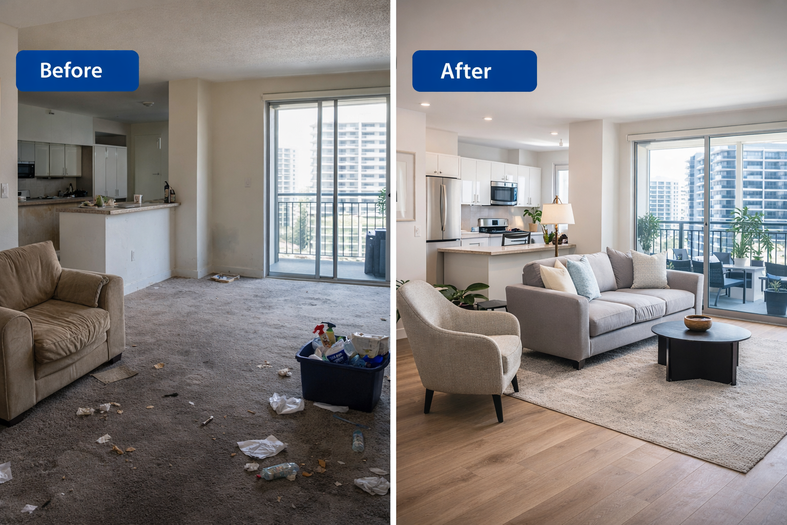 Before and after ready to rent apartment turnover service